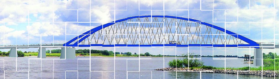 Bisher nur eine Grafik, die gezeichnete Elbbrücke über die Elbe.