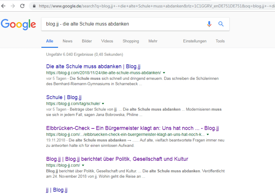 Google zu Blog.jj - die alte Schule muss abdanken